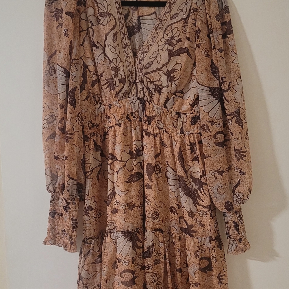 OPT pink and Burgendy Ruffle Dress